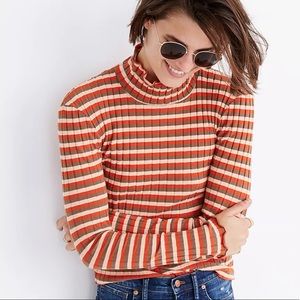 Madewell Slim Ribbed Turtleneck top with lettuce hem detailing